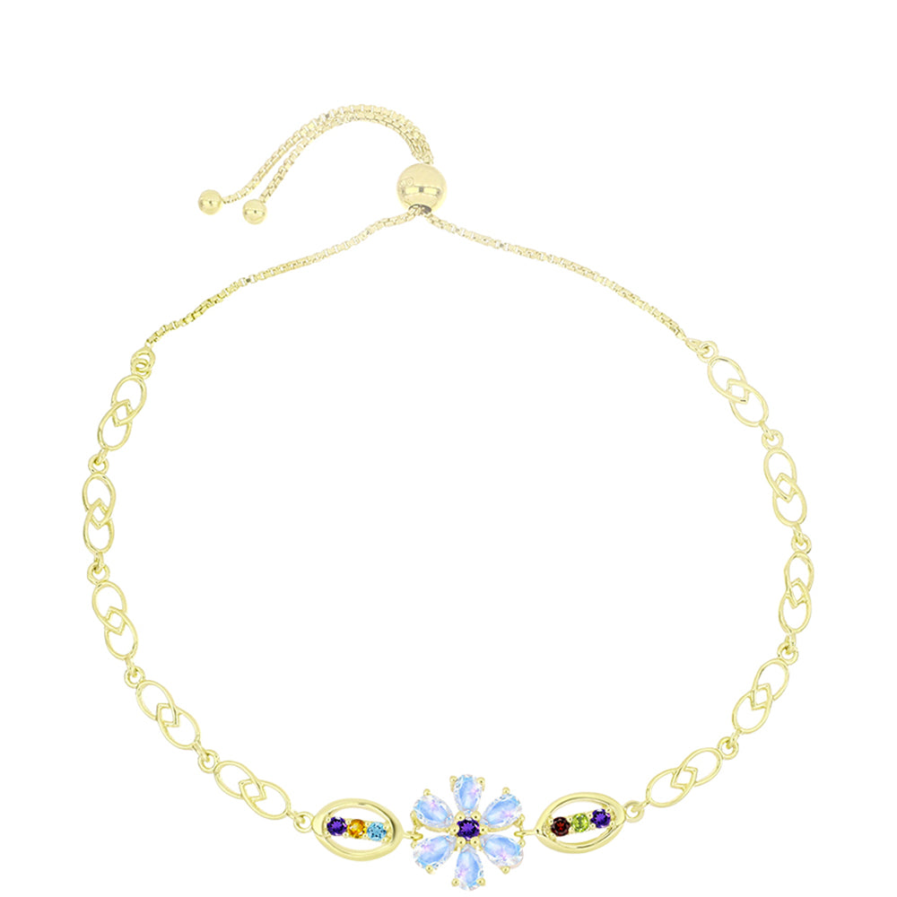 Goldplattiertes Silberarmband mit Regenbogenmondstein und marokkanischem Amethyst