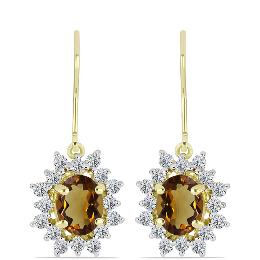 Goldplattierte Silberohrringe mit Cognac-Quarz und weißem Topas