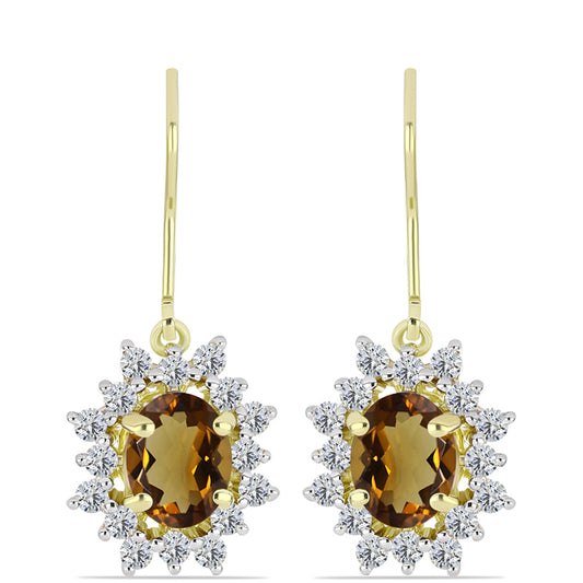 Goldplattierte Silberohrringe mit Cognac-Quarz und weißem Topas
