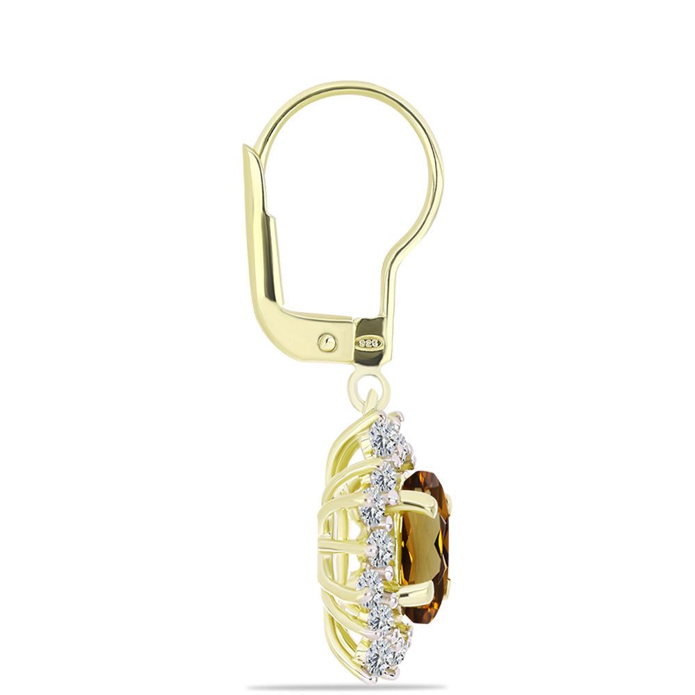 Goldplattierte Silberohrringe mit Cognac-Quarz und weißem Topas