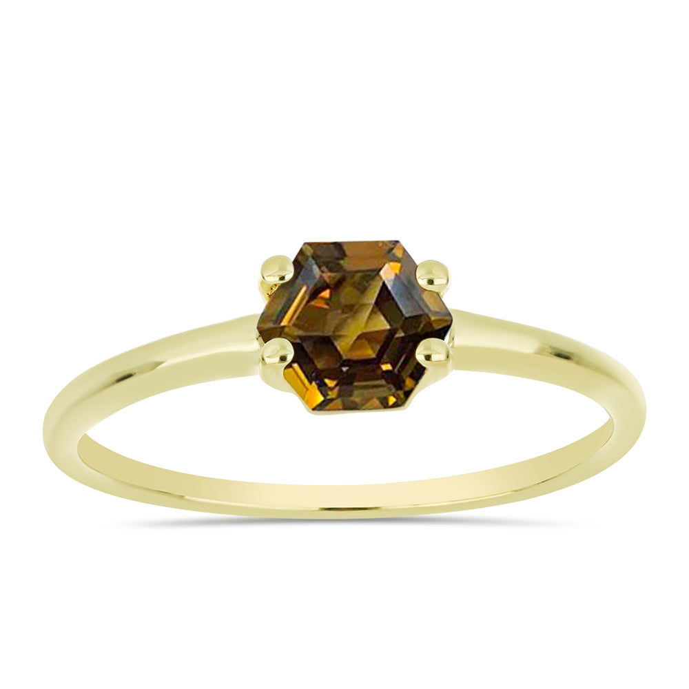 Goldplattierter Silberring mit Cognac-Quarz