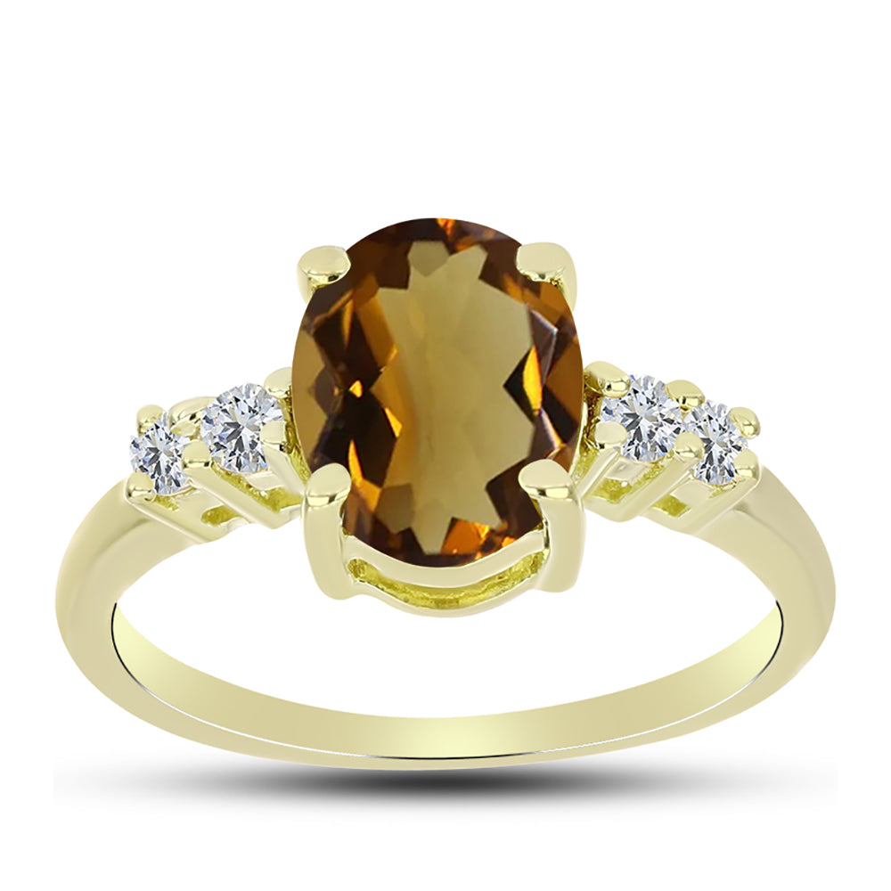 Goldplattierter Silberring mit Cognac-Quarz und weißem Topas 3 