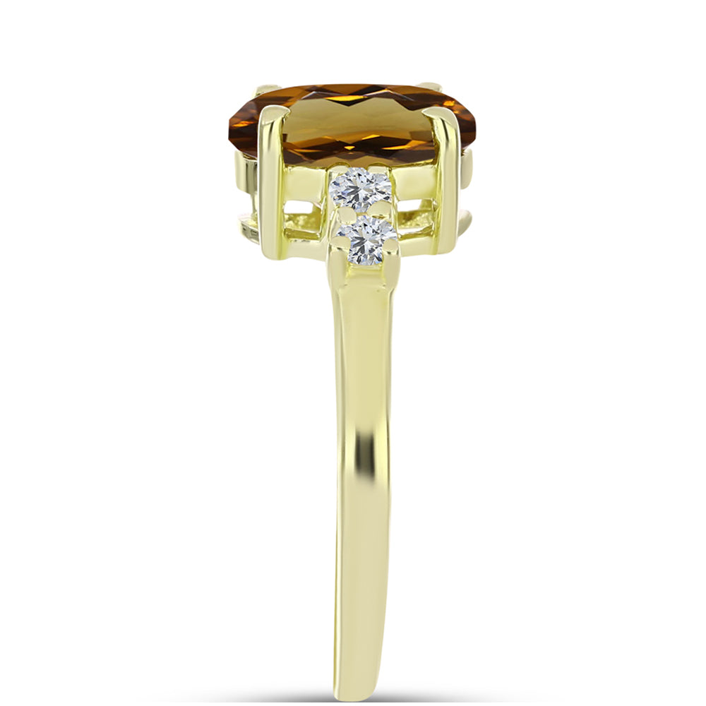 Goldplattierter Silberring mit Cognac-Quarz und weißem Topas