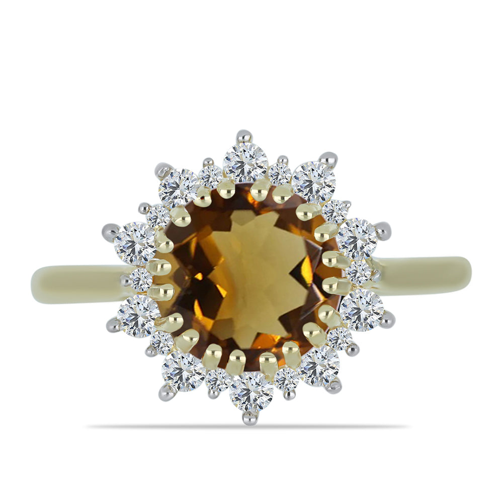 Goldplattierter Silberring mit Cognac-Quarz und weißem Topas 1 