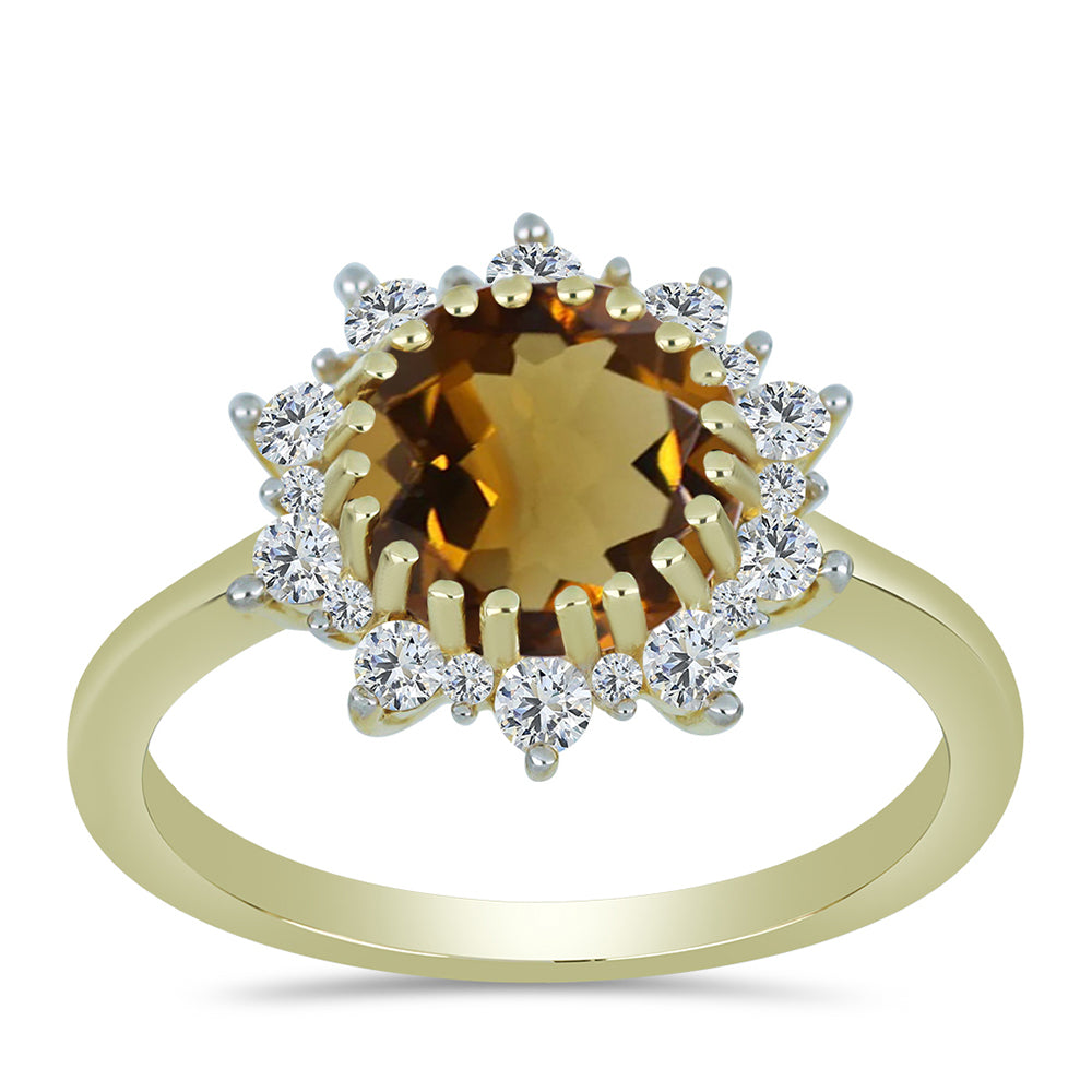 Goldplattierter Silberring mit Cognac-Quarz und weißem Topas 3 