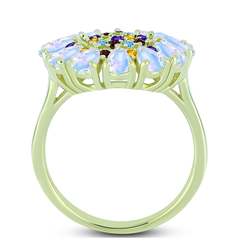 Goldplattierter Silberring mit Regenbogenmondstein und marokkanischem Amethyst
