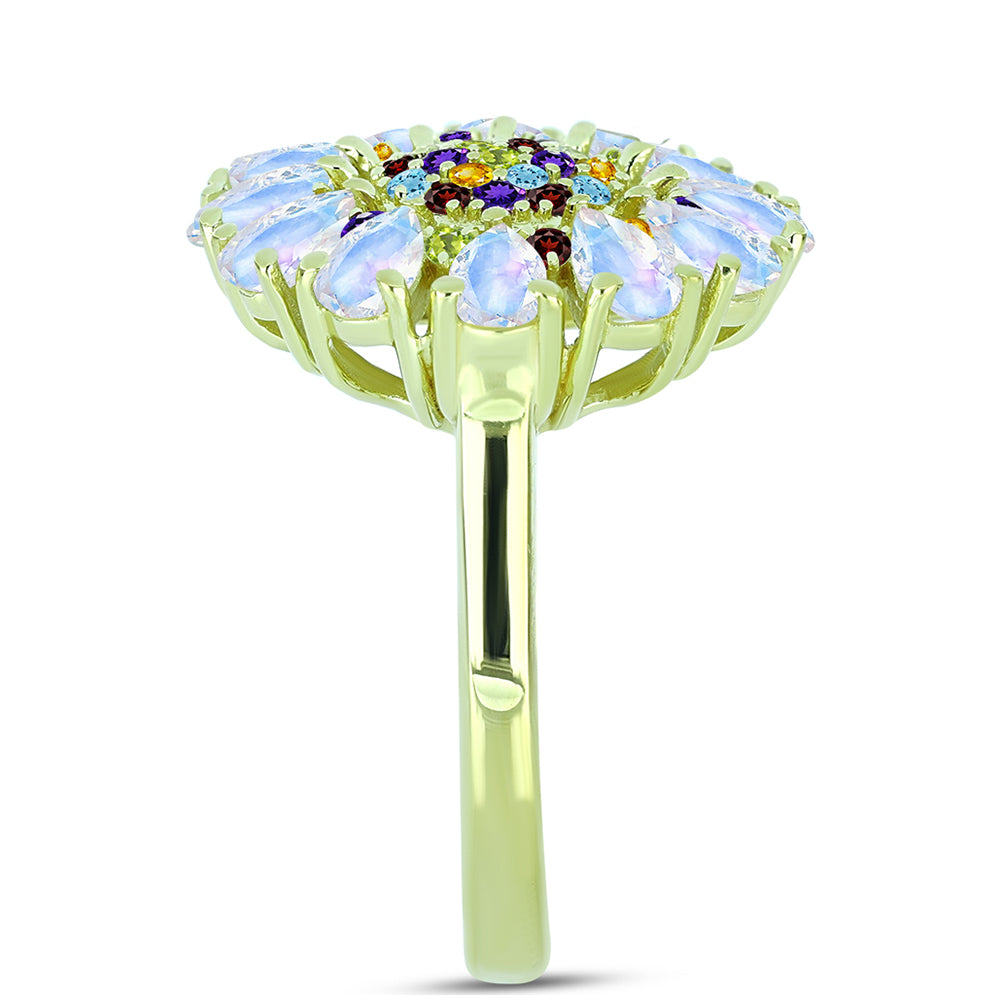 Goldplattierter Silberring mit Regenbogenmondstein und marokkanischem Amethyst 4 