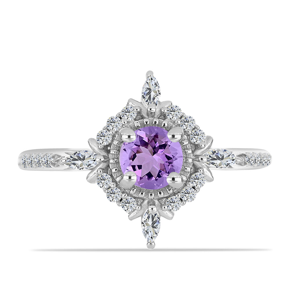Silberring mit Rose De France Amethyst und weißem Zirkon