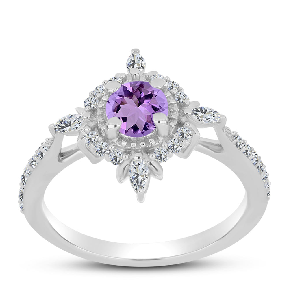 Silberring mit Rose De France Amethyst und weißem Zirkon 3 