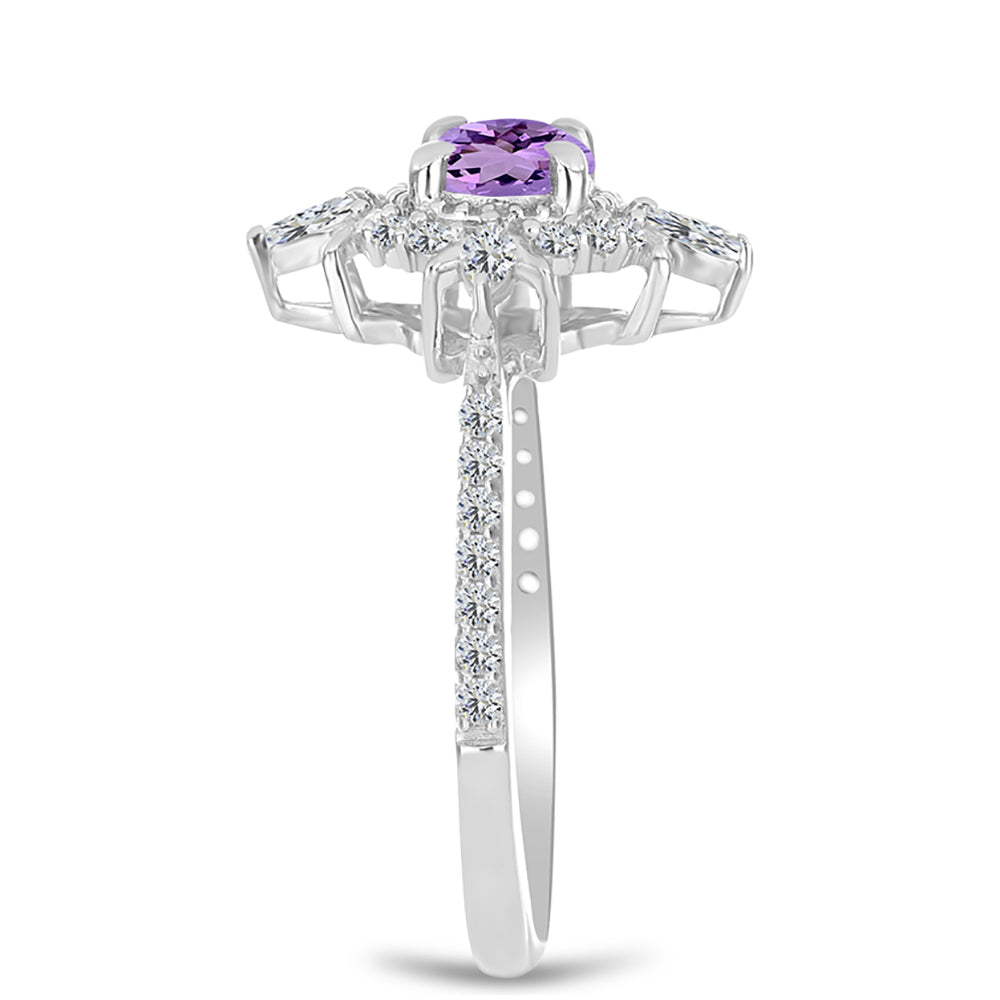 Silberring mit Rose De France Amethyst und weißem Zirkon 4 