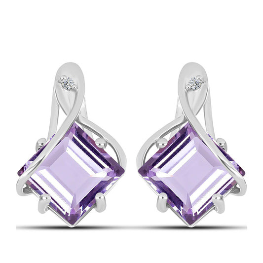 Silberohrringe mit Rose De France Amethyst und weißem Topas