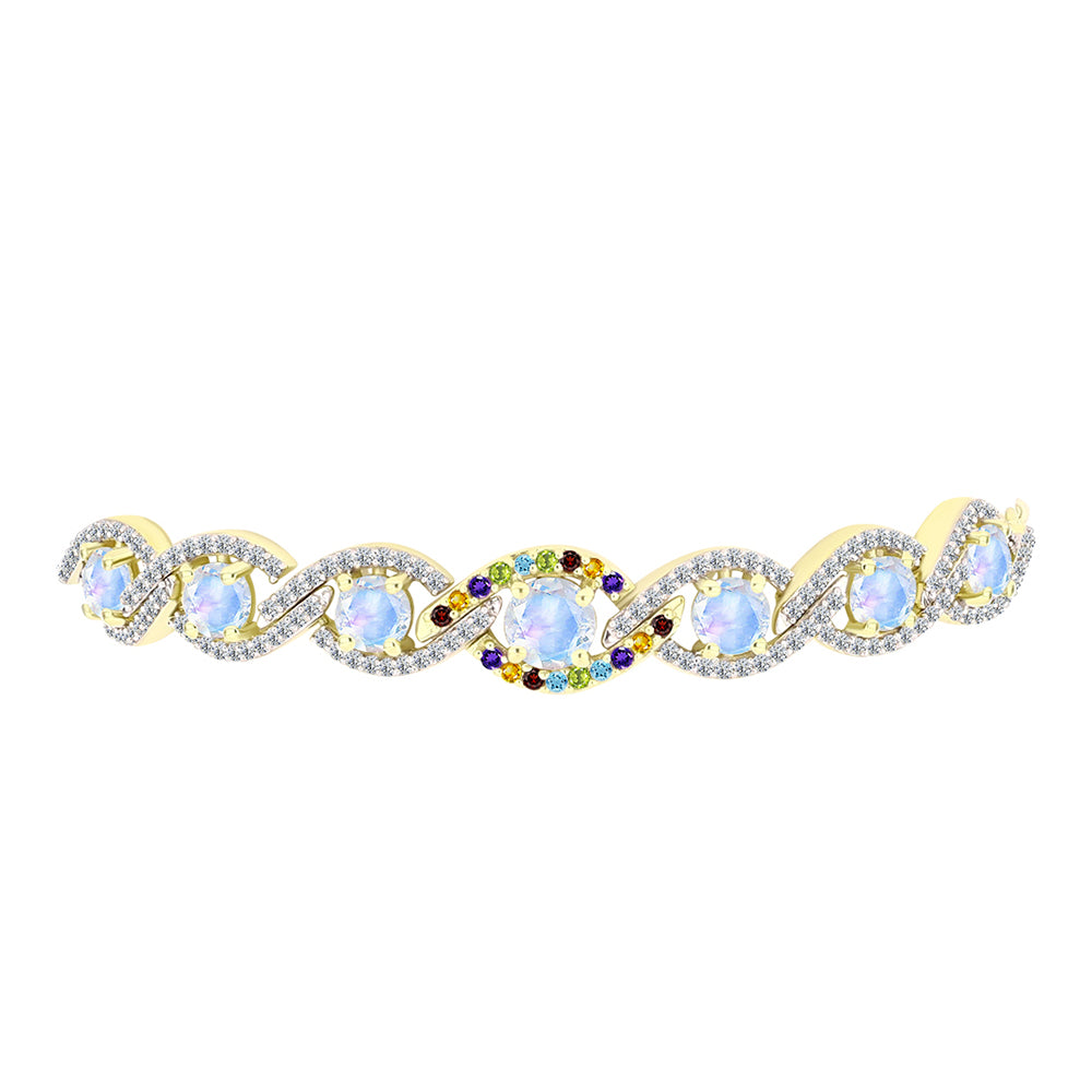 Goldplattiertes Silberarmband mit Regenbogenmondstein