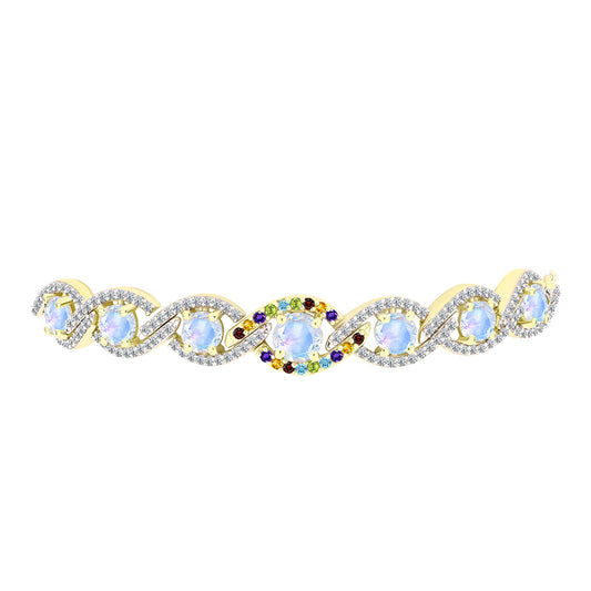Goldplattiertes Silberarmband mit Regenbogenmondstein