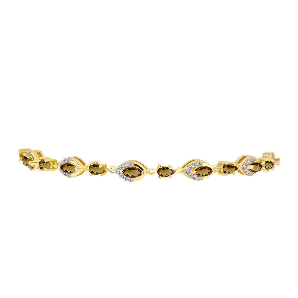 Goldplattiertes Silberarmband mit Cognac-Quarz und weißem Topas