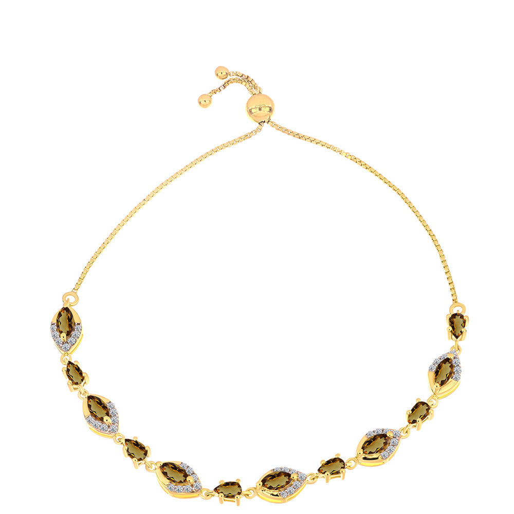 Goldplattiertes Silberarmband mit Cognac-Quarz und weißem Topas