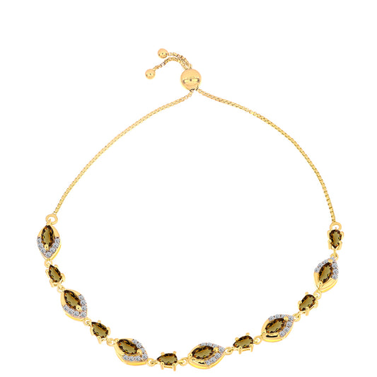 Goldplattiertes Silberarmband mit Cognac-Quarz und weißem Topas