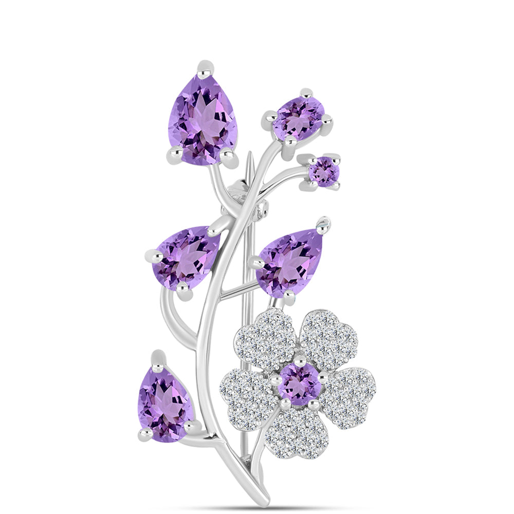 Silberbrosche mit Rose De France Amethyst und weißem Topas 1 