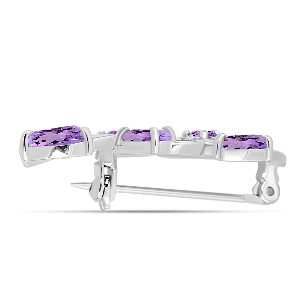 Silberbrosche mit Rose De France Amethyst und weißem Topas 2 