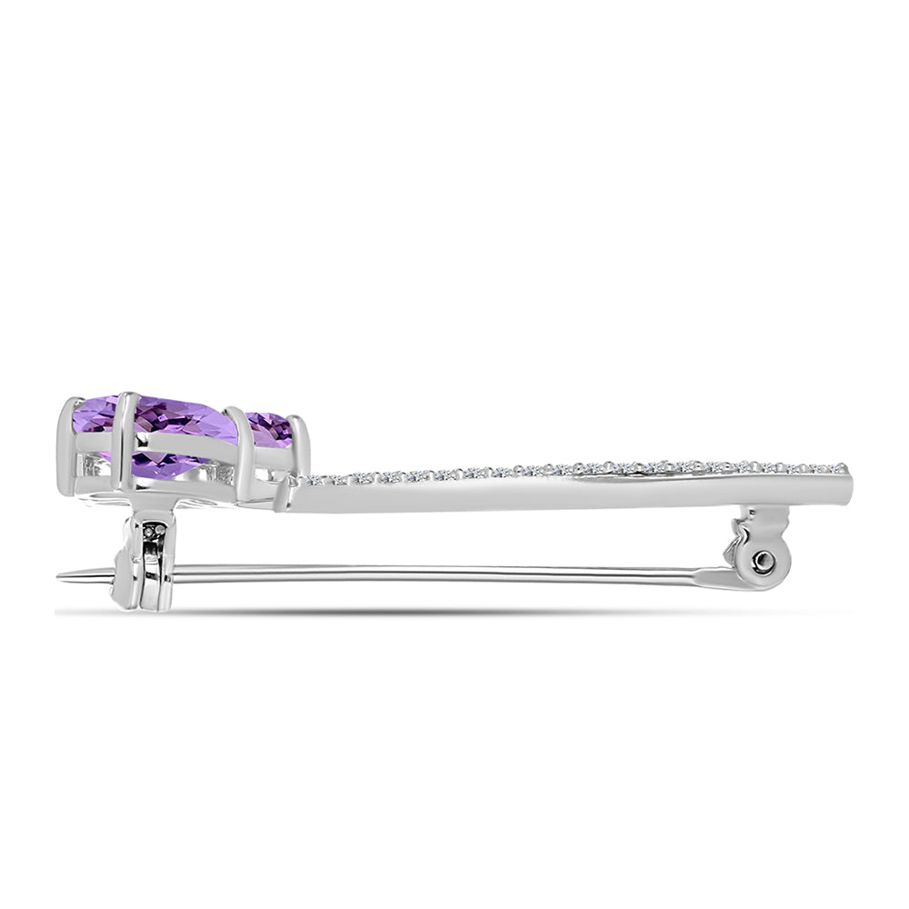 Silberbrosche mit Rose De France Amethyst und weißem Topas 2 