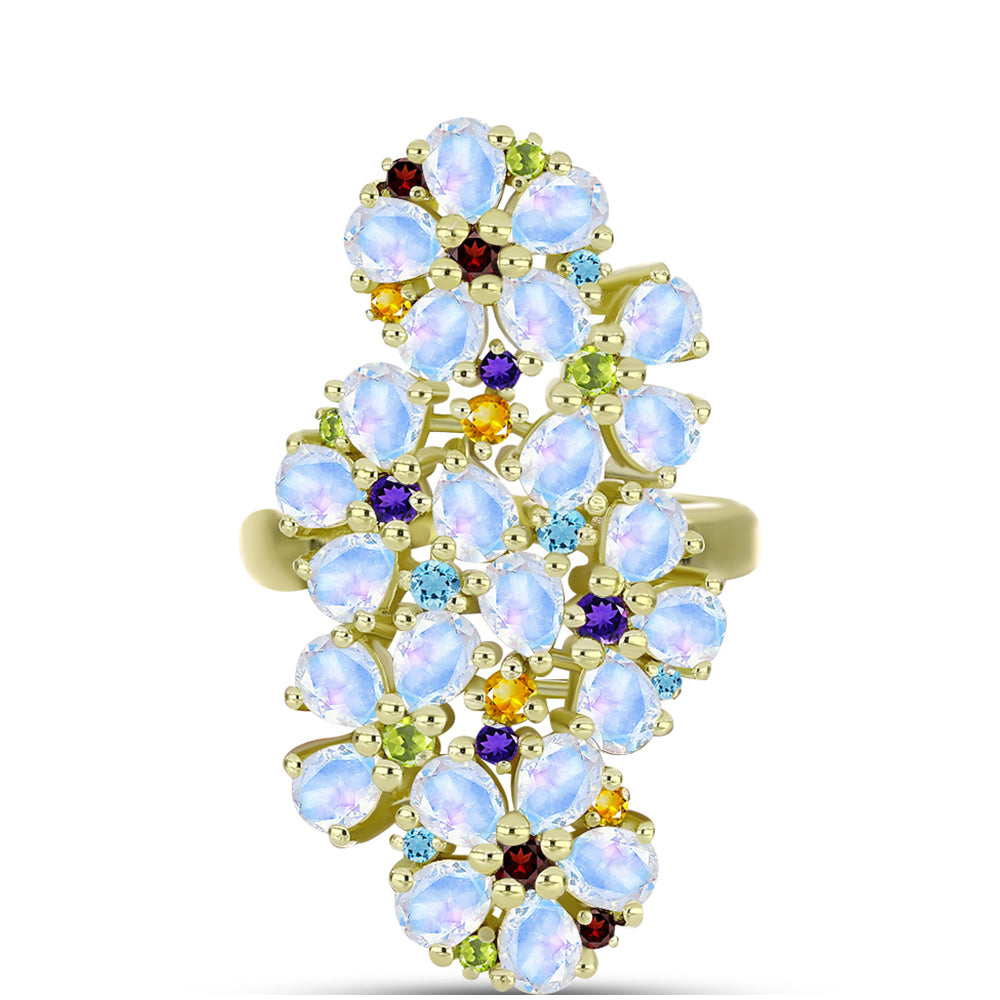 Goldplattierter Silberring mit Regenbogenmondstein und marokkanischem Amethyst 1 
