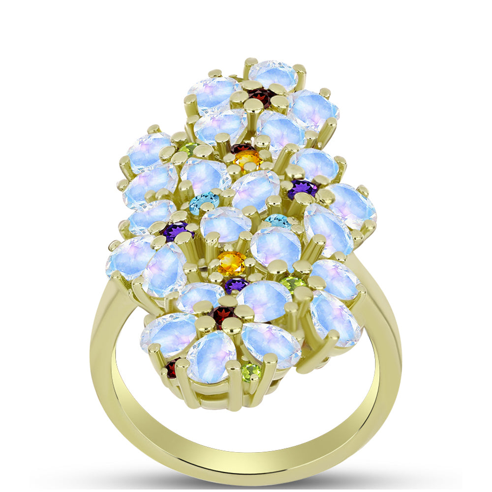 Goldplattierter Silberring mit Regenbogenmondstein und marokkanischem Amethyst 3 