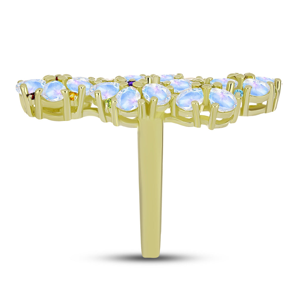 Goldplattierter Silberring mit Regenbogenmondstein und marokkanischem Amethyst