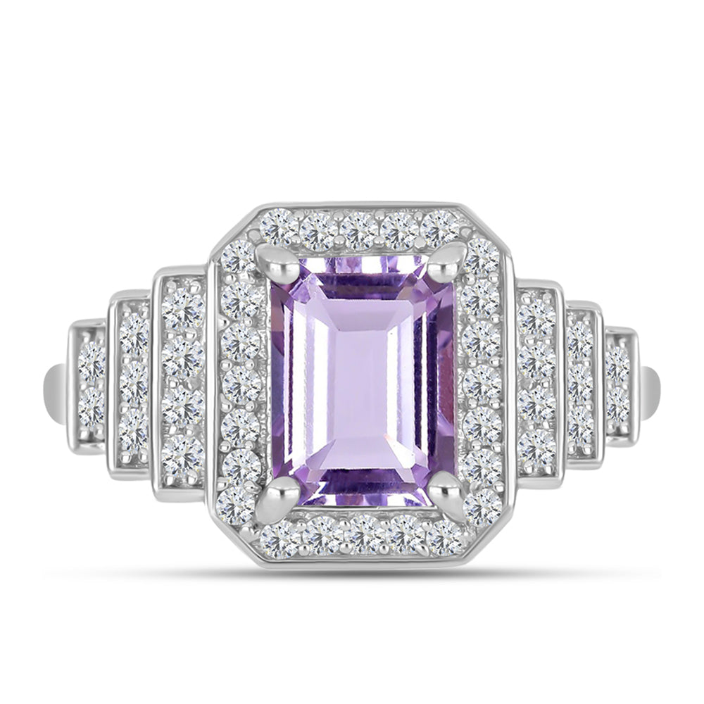 Silberring mit Rose De France Amethyst und weißem Topas 1 
