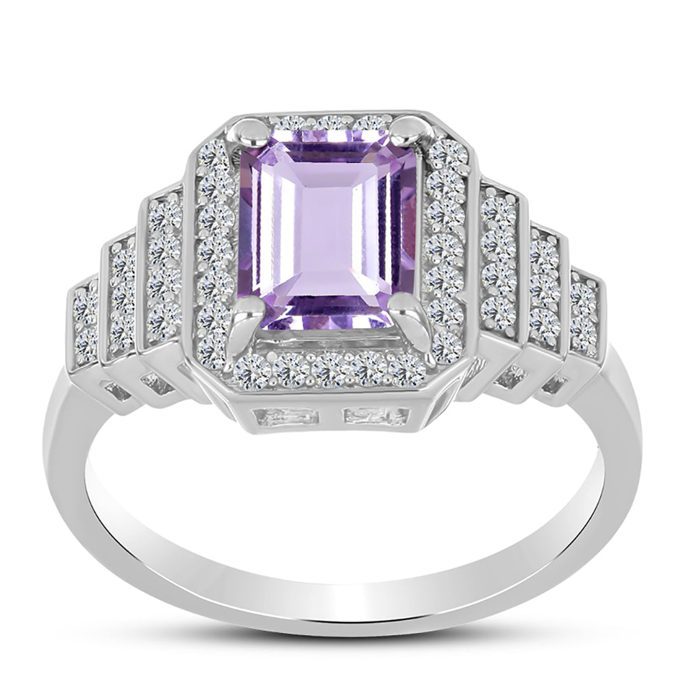 Silberring mit Rose De France Amethyst und weißem Topas