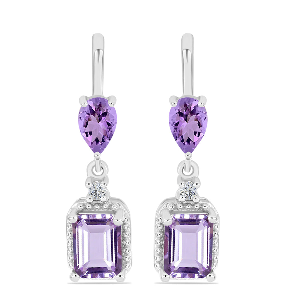 Silberohrringe mit Rose De France Amethyst und weißem Topas