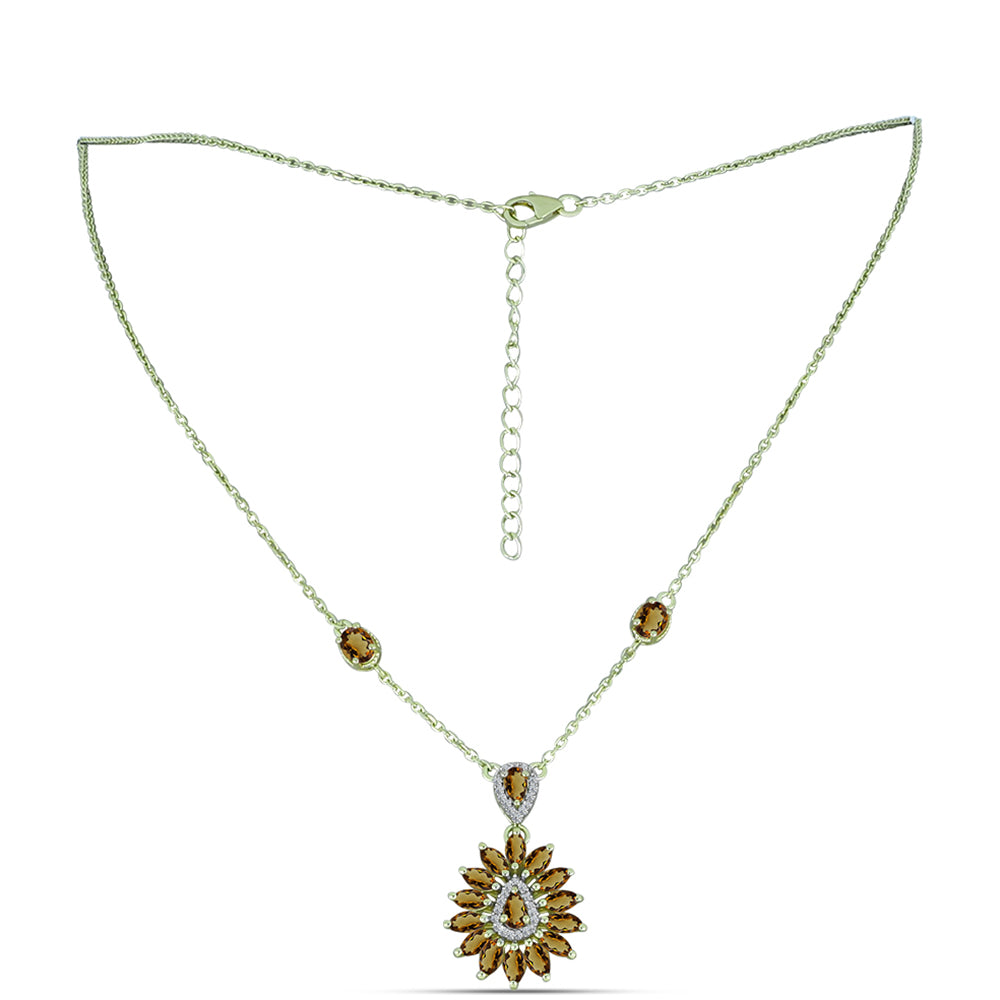 Goldplattierte Silberhalskette mit Cognac-Quarz und weißem Topas 1 