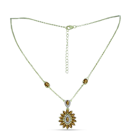 Goldplattierte Silberhalskette mit Cognac-Quarz und weißem Topas