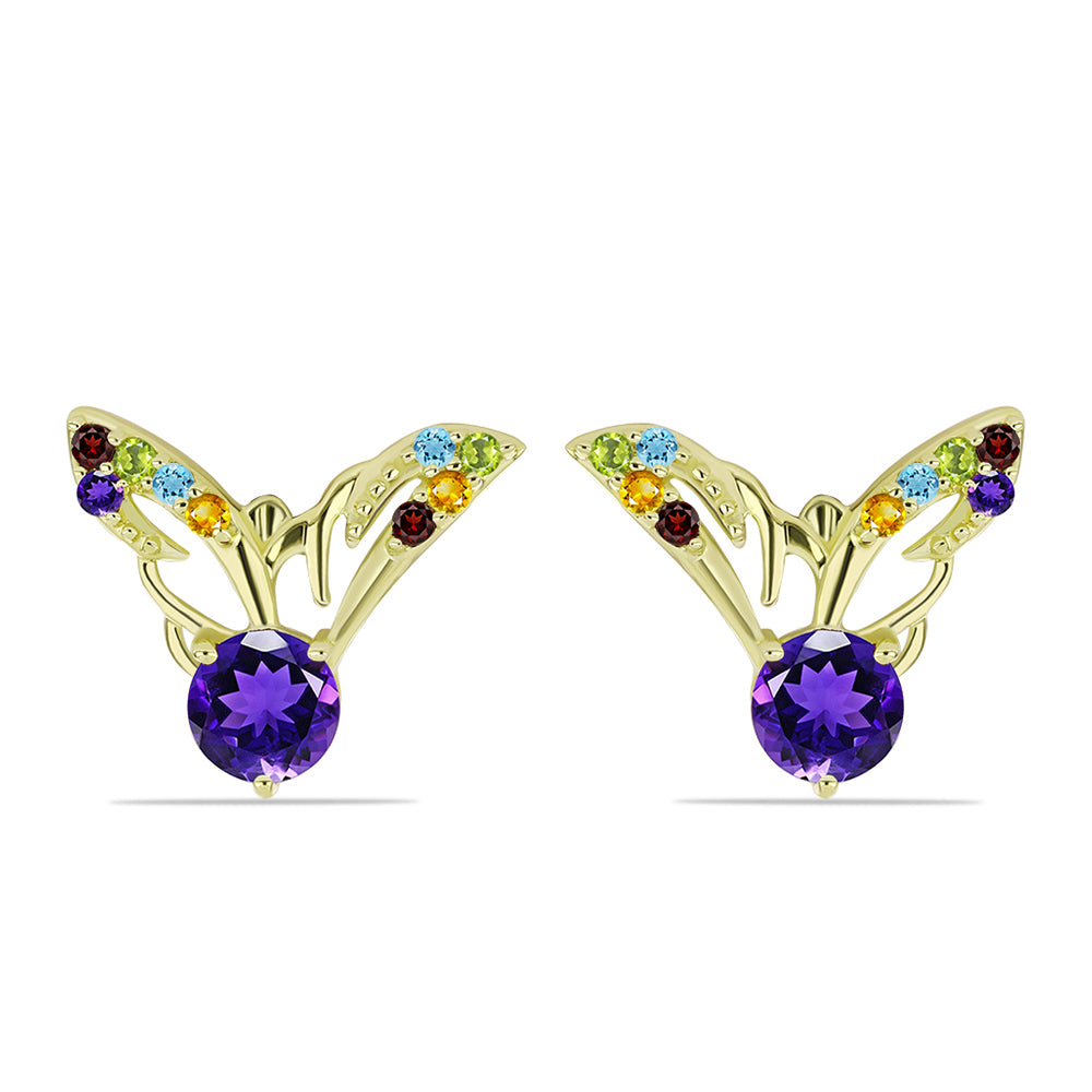 Goldplattierte Silberohrringe mit marokkanischem Amethyst und Zitrin aus dem Ural 1 