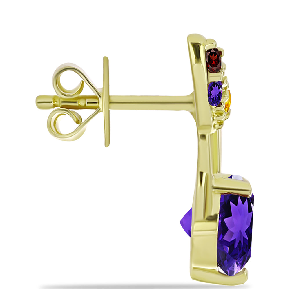 Goldplattierte Silberohrringe mit marokkanischem Amethyst und Zitrin aus dem Ural 2 