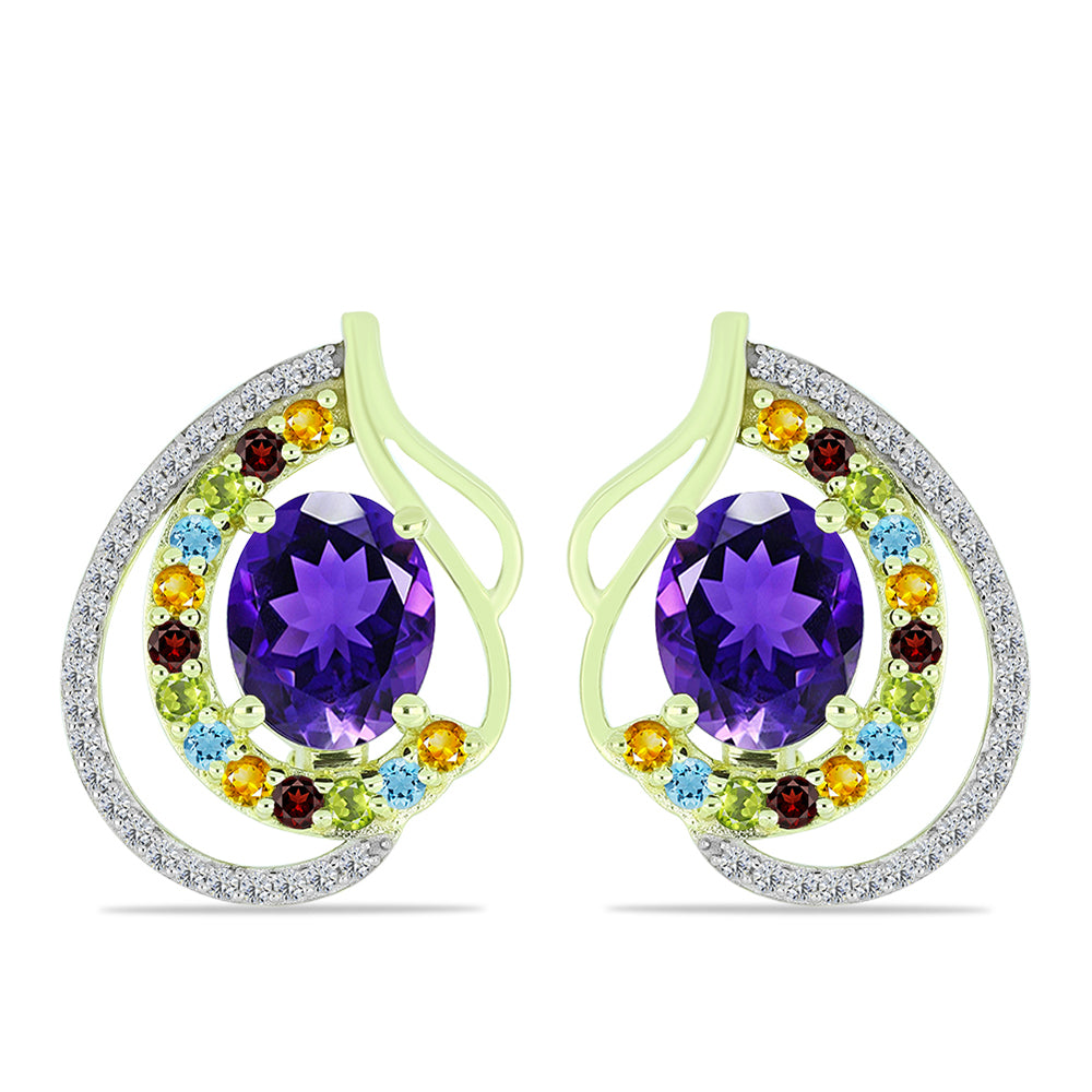 Goldplattierte Silberohrringe mit marokkanischem Amethyst und Zitrin aus dem Ural 1 