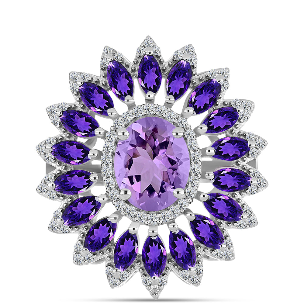 Silberring mit Rose De France Amethyst und Amethyst aus Artigas 1 
