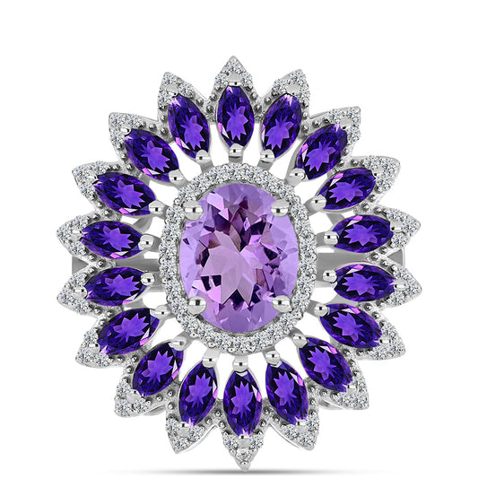 Silberring mit Rose De France Amethyst und Amethyst aus Artigas