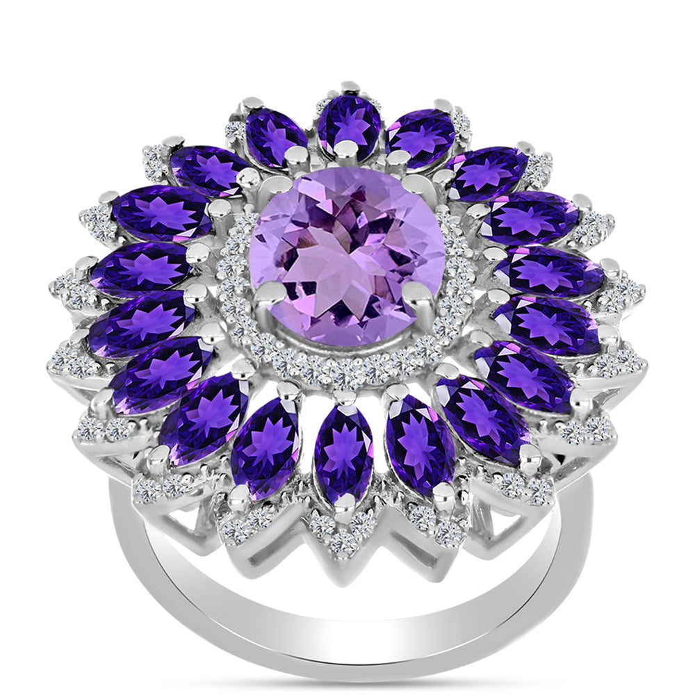 Silberring mit Rose De France Amethyst und Amethyst aus Artigas
