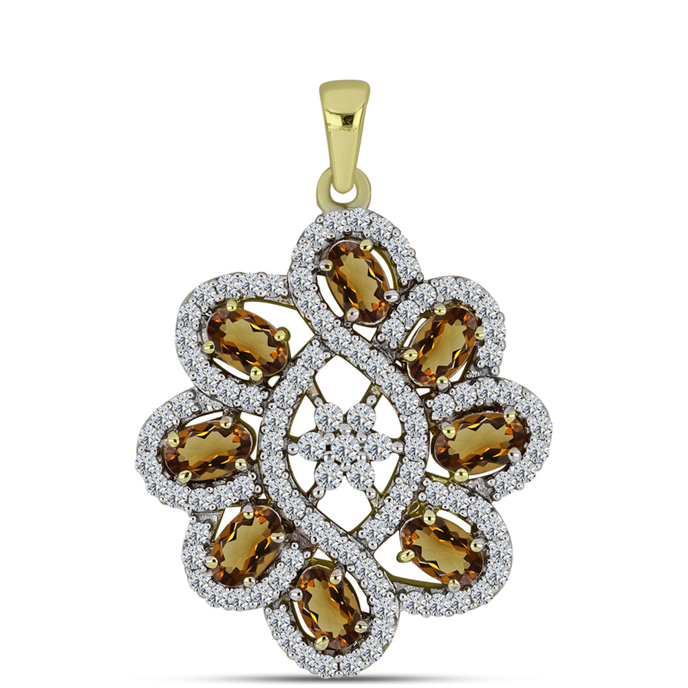 Goldplattierter Silberanhänger mit Cognac-Quarz und weißem Topas