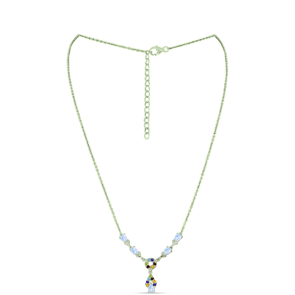 Goldplattierte Silberhalskette mit Regenbogenmondstein und marokkanischem Amethyst 1 