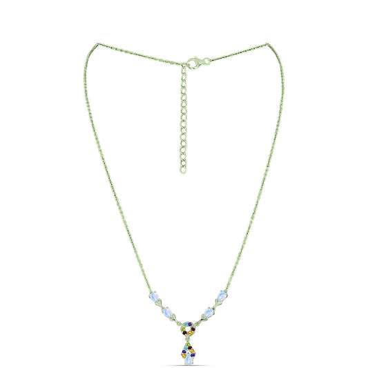 Goldplattierte Silberhalskette mit Regenbogenmondstein und marokkanischem Amethyst