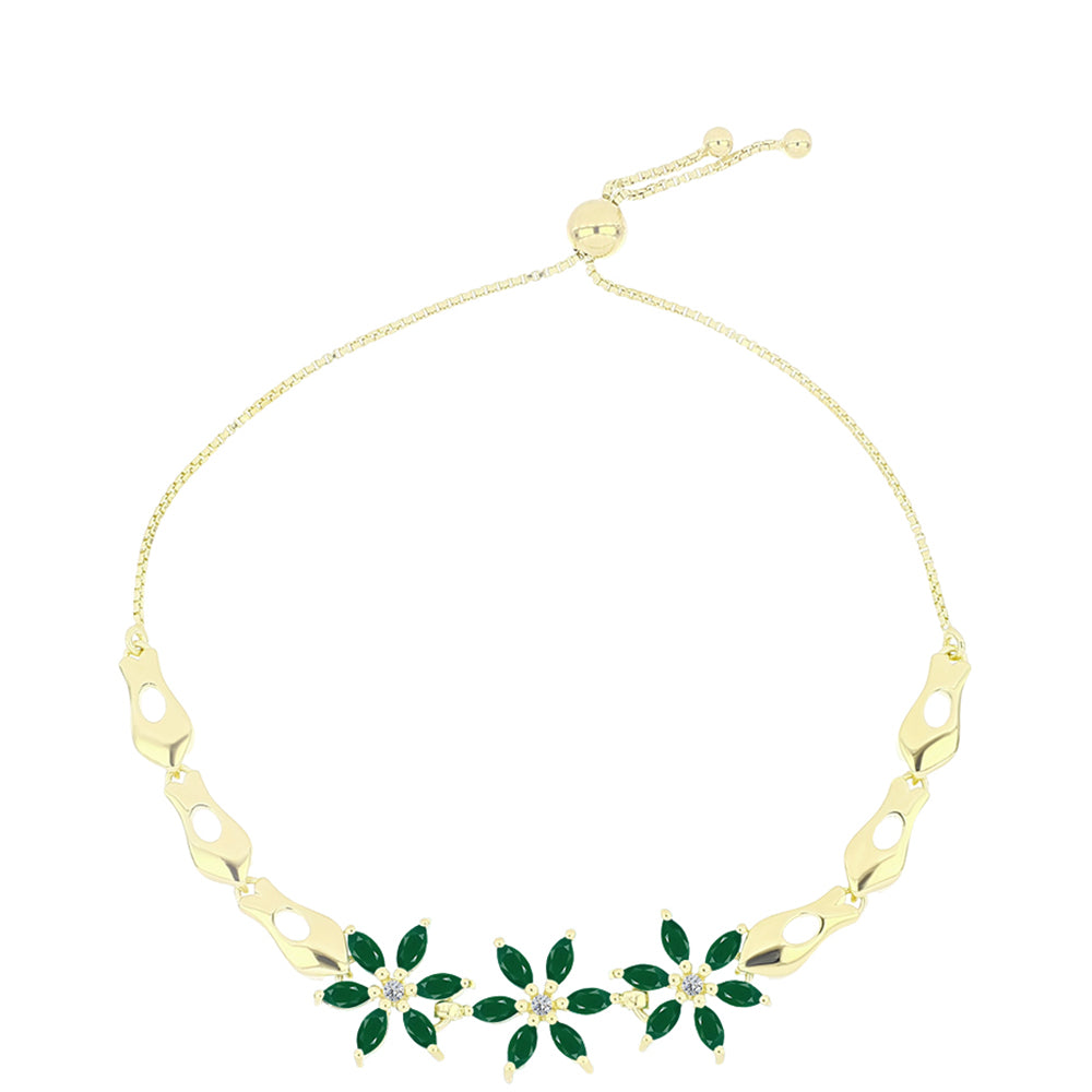 Goldplattiertes Silberarmband mit grünem Achat und weißem Topas 1 