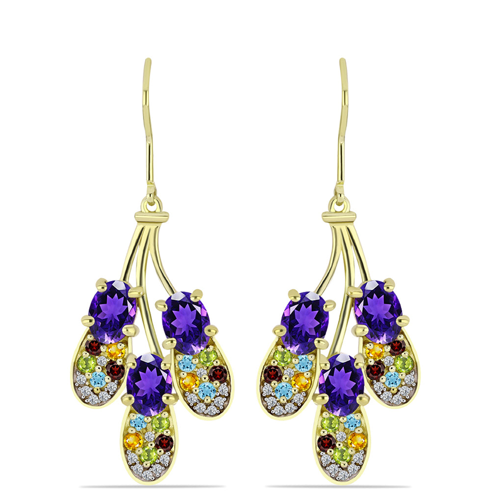 Goldplattierte Silberohrringe mit marokkanischem Amethyst und Zitrin aus dem Ural 1 