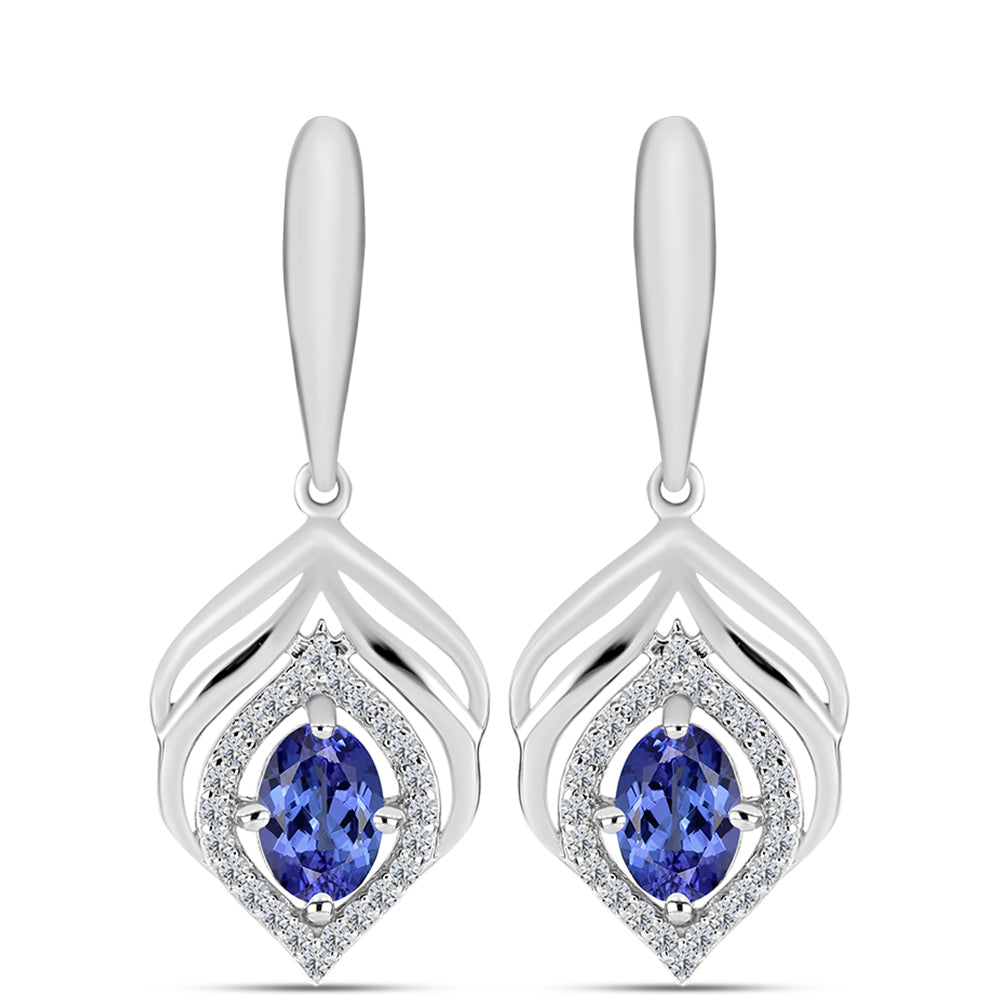Silberohrringe mit Tansanit - Klasse AAA und weißem Diamant 1 