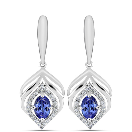 Silberohrringe mit Tansanit - Klasse AAA und weißem Diamant