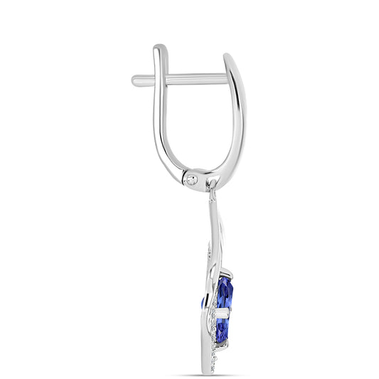 Silberohrringe mit Tansanit - Klasse AAA und weißem Diamant