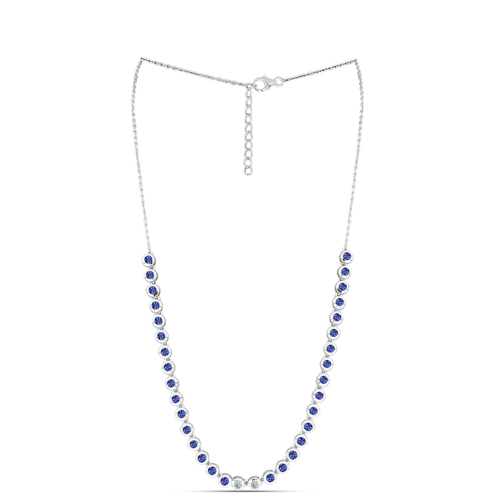 Silberhalskette mit Tansanit - Klasse AAA und weißem Diamant
