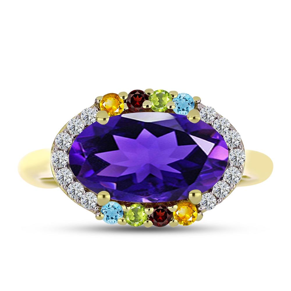 Goldplattierter Silberring mit marokkanischem Amethyst und Zitrin aus dem Ural 1 