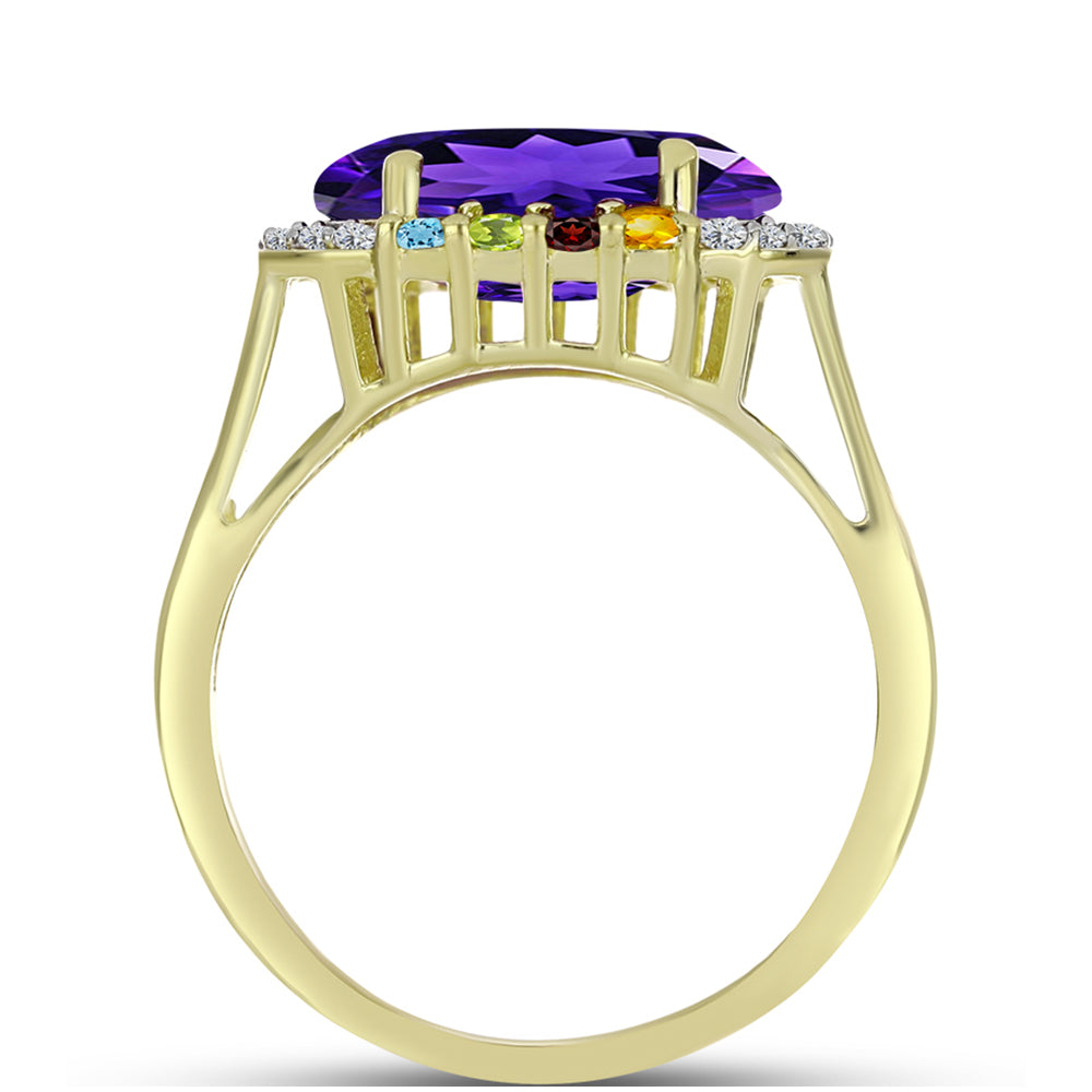 Goldplattierter Silberring mit marokkanischem Amethyst und Zitrin aus dem Ural 2 