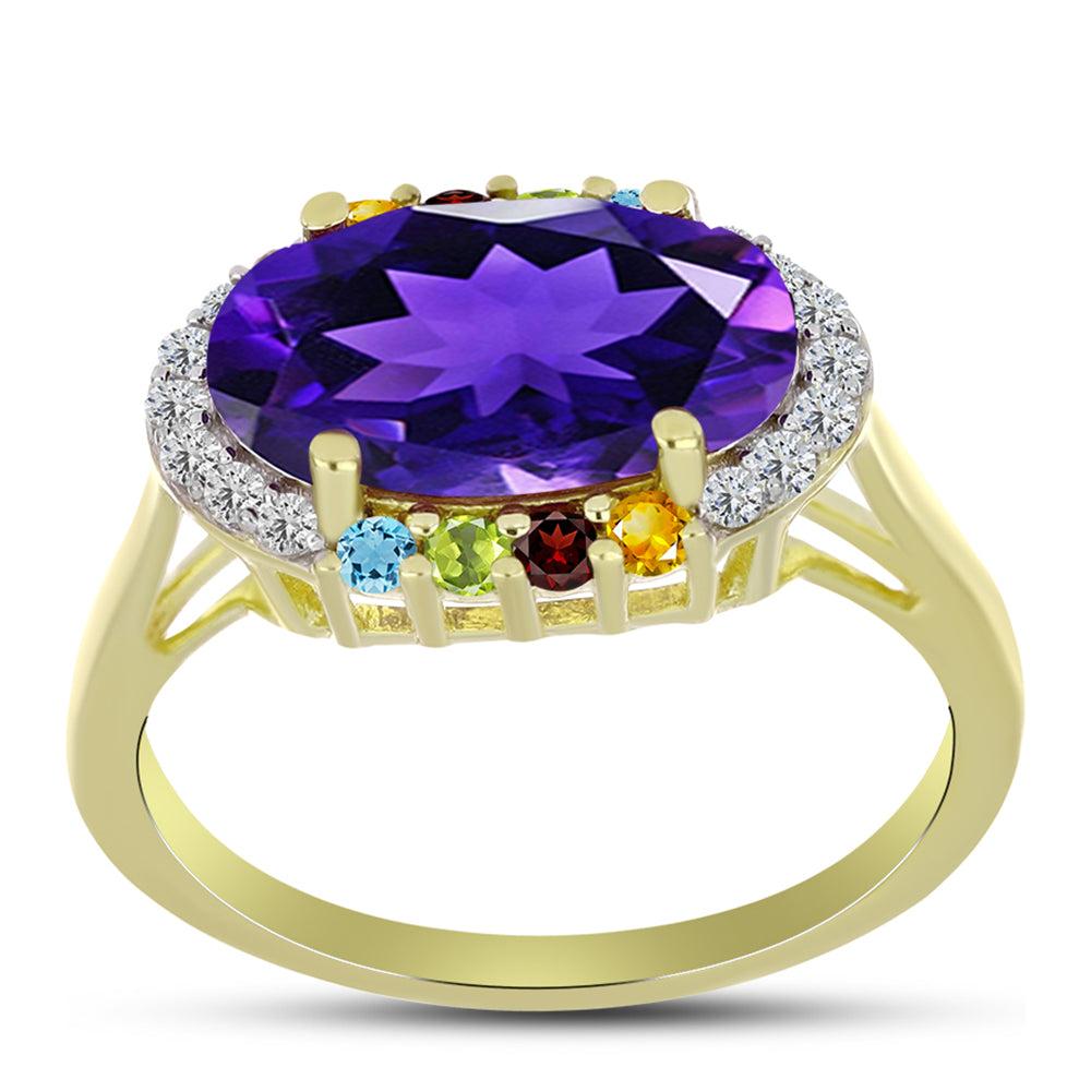Goldplattierter Silberring mit marokkanischem Amethyst und Zitrin aus dem Ural