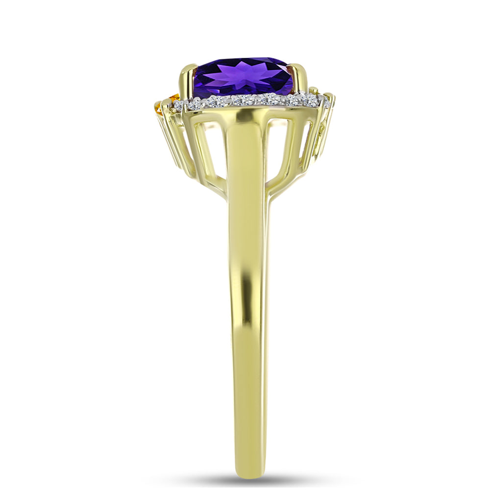 Goldplattierter Silberring mit marokkanischem Amethyst und Zitrin aus dem Ural 4 